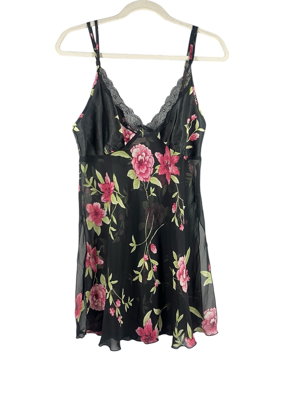 California Dynasty Y2K Floral Mesh Sheer Lace Trim Slip Slit Cami Mini Small